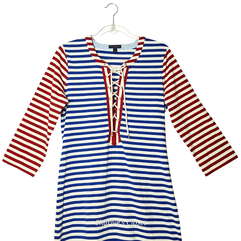 J.Crew Sammie Striped Lace Up Maxi Dress M Nautical Beachy Americana Casual - Picture 3 of 10